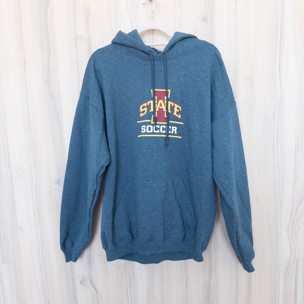 Gildan Men Hoodie Large Iowa State Soccer Graphic Pullover Retro College Sporty